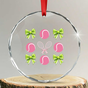 Pink Bow Coquette Tennis Lover Crystal Glass Ornament Funny Tennis Girl Gift TS12 Transparent Glass 3'' Circle Print Your Wear