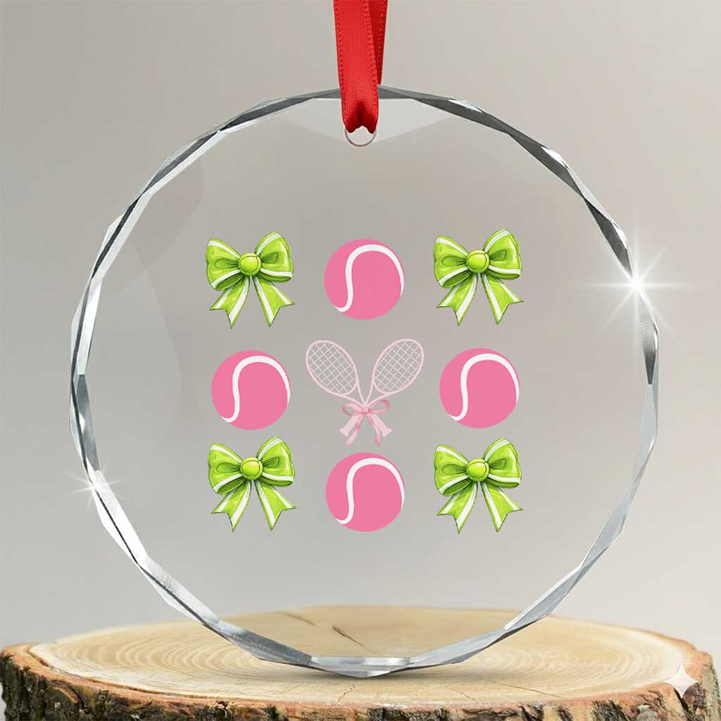 Pink Bow Coquette Tennis Lover Crystal Glass Ornament Funny Tennis Girl Gift TS12 Transparent Glass 3'' Circle Print Your Wear