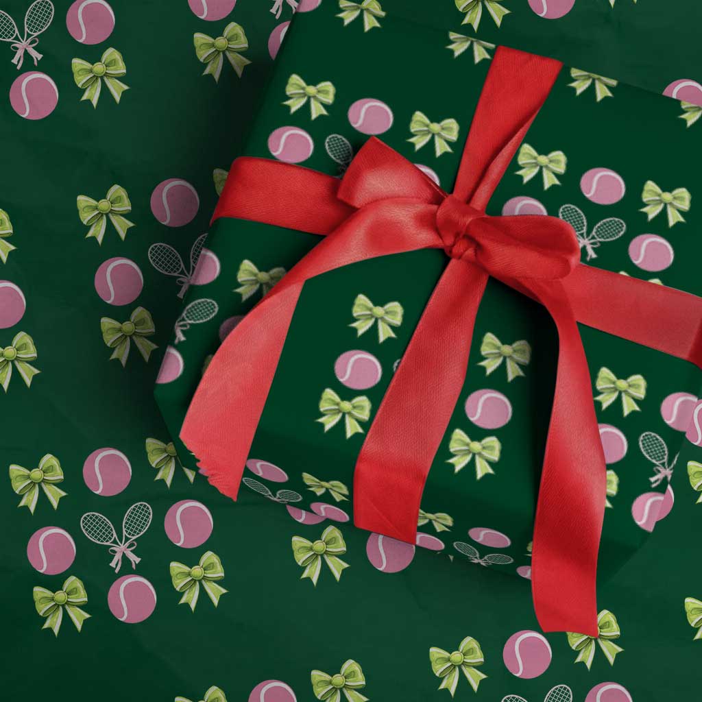 Pink Bow Coquette Tennis Lover Wrapping Paper Roll Funny Tennis Girl Gift TS12 Green Print Your Wear