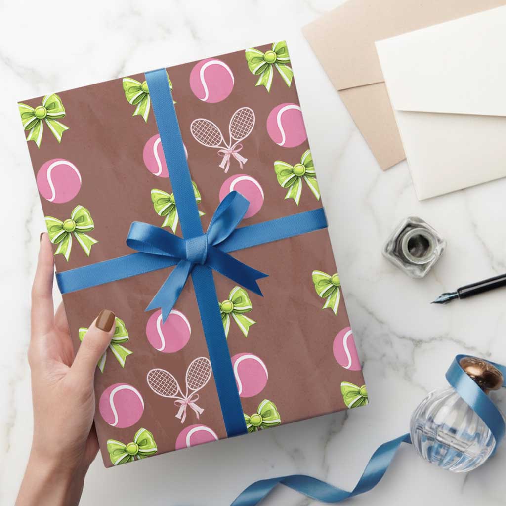 Pink Bow Coquette Tennis Lover Wrapping Paper Roll Funny Tennis Girl Gift TS12 Mocha Print Your Wear