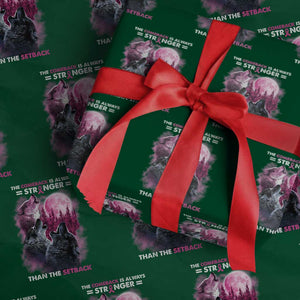 Pink Breast Cancer Wrapping Paper Roll Pink Ribbon Comeback Stronger Than Setback Wolf Moon TS10 Green Print Your Wear