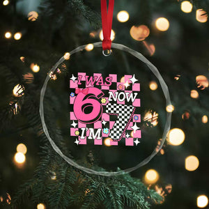Pink Checkered I Was 6 Now I Am 7 Crystal Glass Ornament Girl Birthday Gift TS12 Print Your Wear
