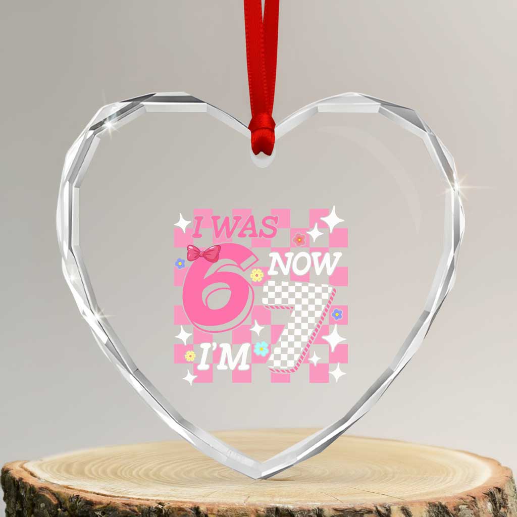 Pink Checkered I Was 6 Now I Am 7 Heart Crystal Glass Ornament Girl Birthday Gift TS12 Transparent Glass 3'' Heart Print Your Wear