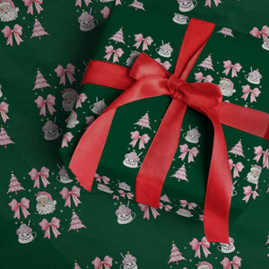 Pink Christmas Coquette Bow Wrapping Paper Roll Santa Festive Xmas Vibe TS02 Green Print Your Wear