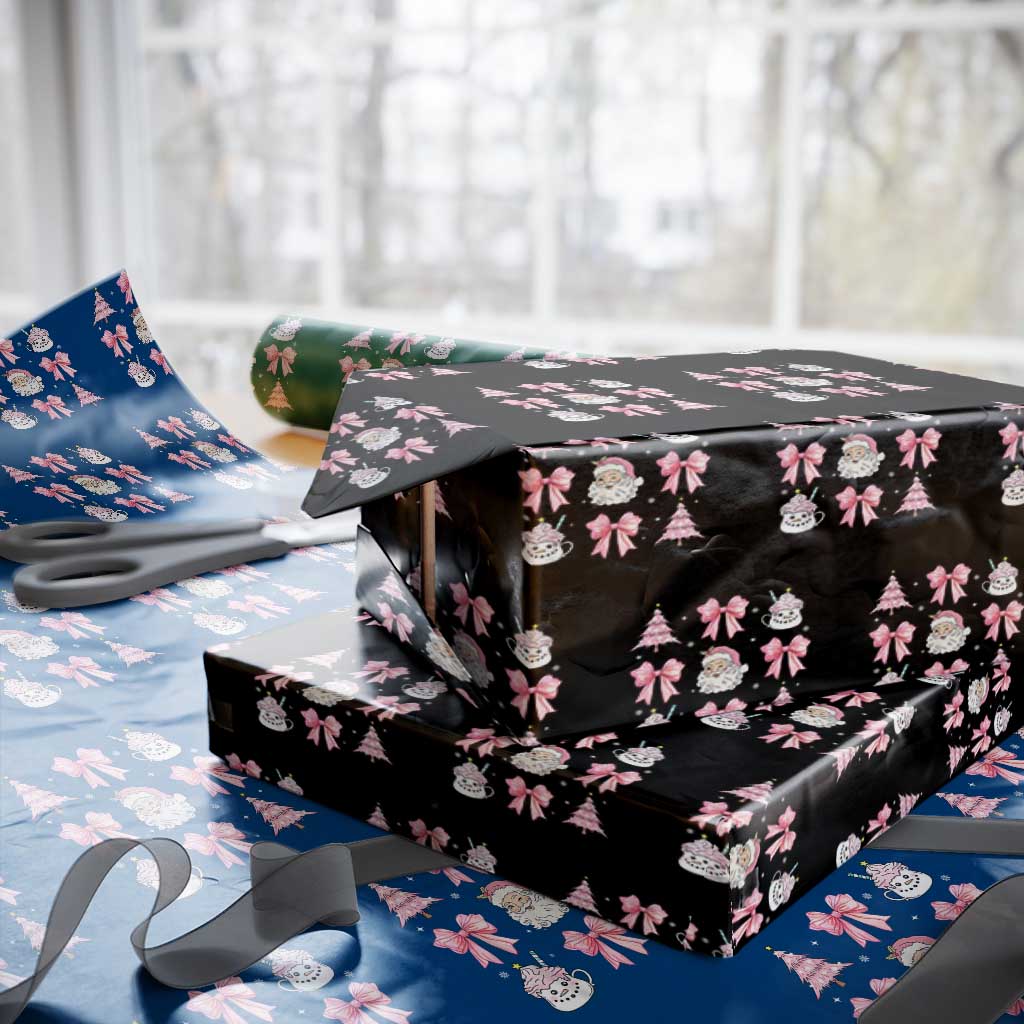 Pink Christmas Coquette Bow Wrapping Paper Roll Santa Festive Xmas Vibe TS02 Black Print Your Wear
