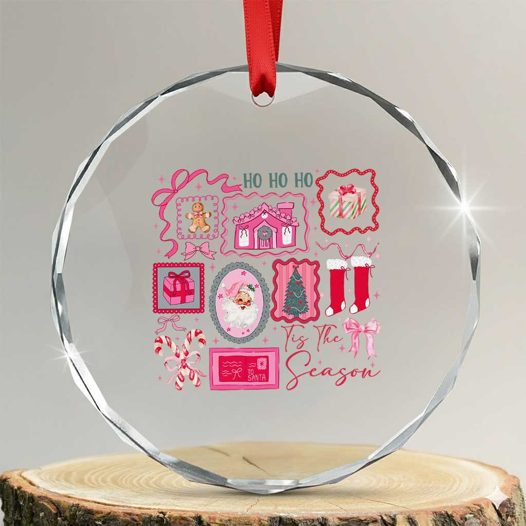 Pink Christmas Crystal Glass Ornament Old Xmas Vintage Pink Santa Claus TS10 Transparent Glass 3'' Circle Print Your Wear
