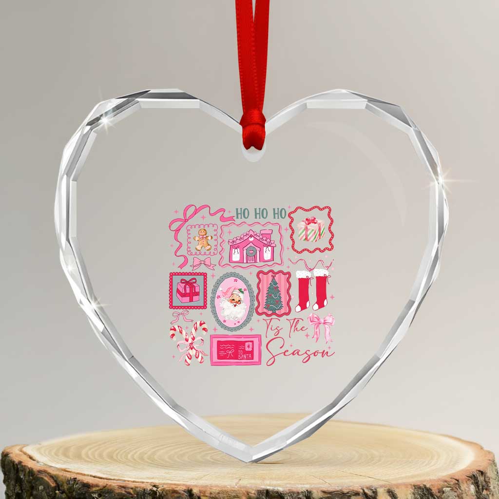 Pink Christmas Heart Crystal Glass Ornament Old Xmas Vintage Pink Santa Claus TS10 Transparent Glass 3'' Heart Print Your Wear