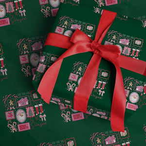 Pink Christmas Wrapping Paper Roll Old Xmas Vintage Pink Santa Claus TS10 Green Print Your Wear