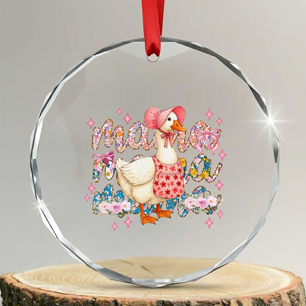Pink Floral Mama Goose Crystal Glass Ornament Retro Botanical Mom Mothers Day TS02 Transparent Glass 3'' Circle Print Your Wear