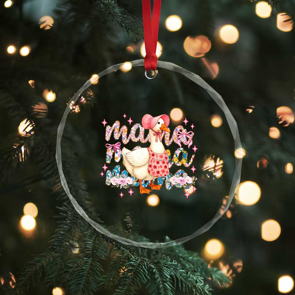 Pink Floral Mama Goose Crystal Glass Ornament Retro Botanical Mom Mothers Day TS02 Print Your Wear