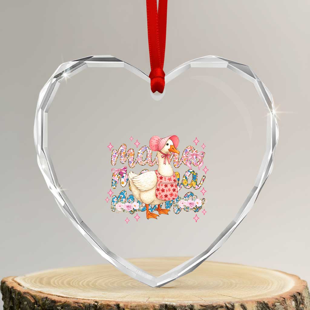Pink Floral Mama Goose Heart Crystal Glass Ornament Retro Botanical Mom Mothers Day TS02 Transparent Glass 3'' Heart Print Your Wear