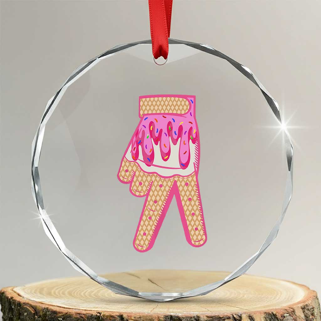 Pink Ice Cream Baseball Glove Sprinkles Drip Crystal Glass Ornament Funny V Sign TS02 Transparent Glass 3'' Circle Print Your Wear