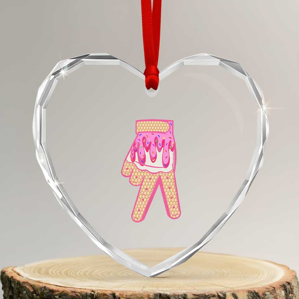 Pink Ice Cream Baseball Glove Sprinkles Drip Heart Crystal Glass Ornament Funny V Sign TS02 Transparent Glass 3'' Heart Print Your Wear
