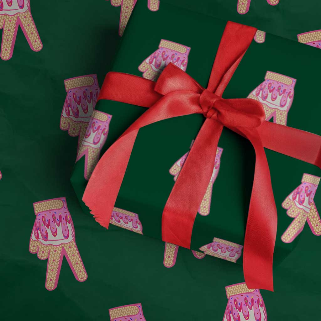 Pink Ice Cream Baseball Glove Sprinkles Drip Wrapping Paper Roll Funny V Sign TS02 Green Print Your Wear