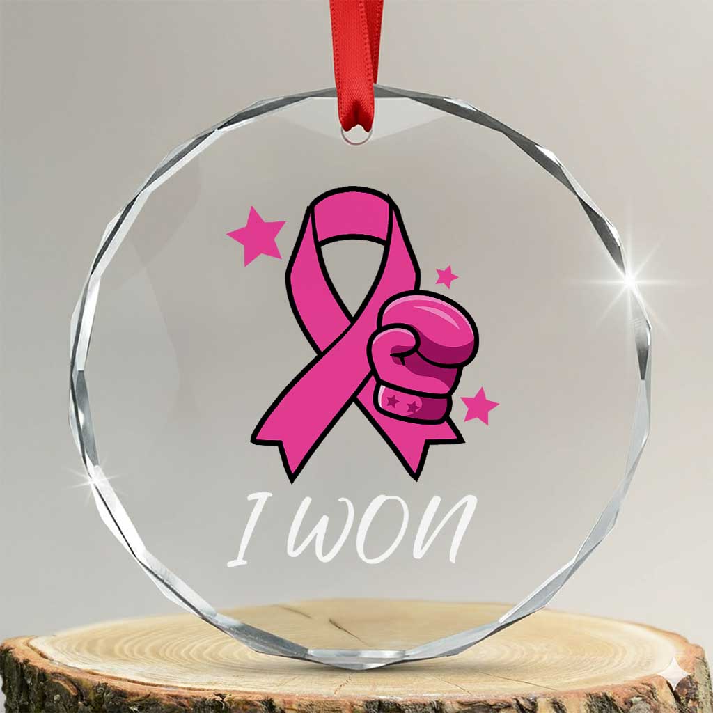 Pink Ribbon Crystal Glass Ornament I Won Breast Cancer Awareness TS10 Transparent Glass 3'' Circle Print Your Wear