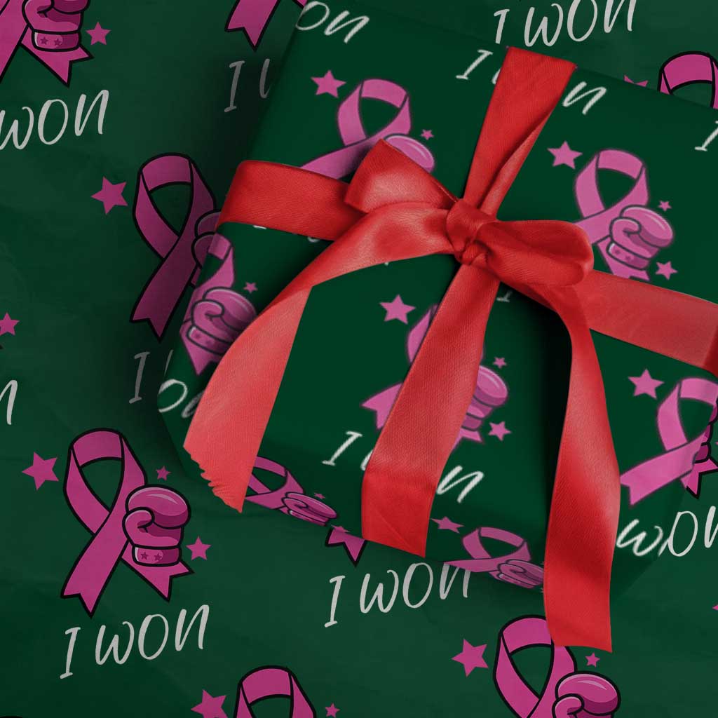 Pink Ribbon Wrapping Paper Roll I Won Breast Cancer Awareness TS10 Green Print Your Wear