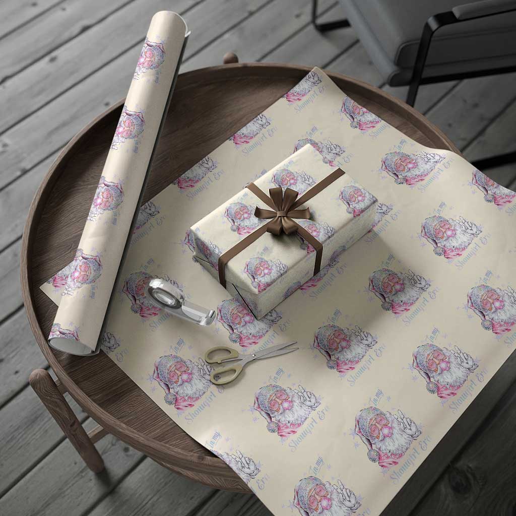 Pink Santa Christmas Wrapping Paper Roll Bubble Gum Peace Sign TS14 Beige Print Your Wear