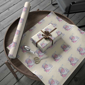 Pink Santa Christmas Wrapping Paper Roll Bubble Gum Peace Sign TS14 Beige Print Your Wear