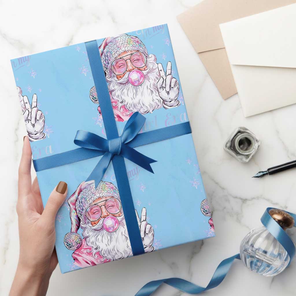 Pink Santa Christmas Wrapping Paper Roll Bubble Gum Peace Sign TS14 Light Blue Print Your Wear
