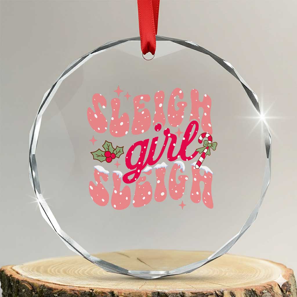 Pink Xmas Sleigh Girl Sleigh Crystal Glass Ornament TS09 Transparent Glass 3'' Circle Print Your Wear