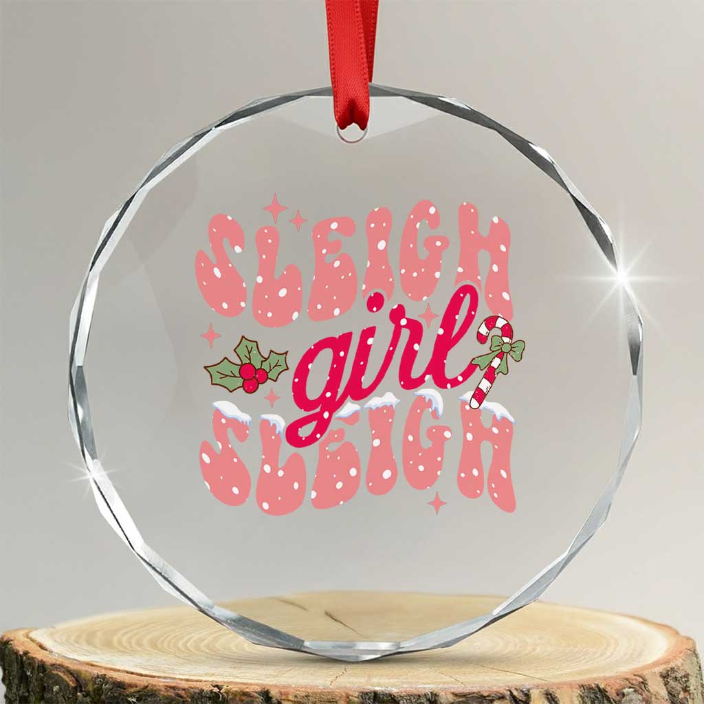 Pink Xmas Sleigh Girl Sleigh Crystal Glass Ornament TS09 Transparent Glass 3'' Circle Print Your Wear