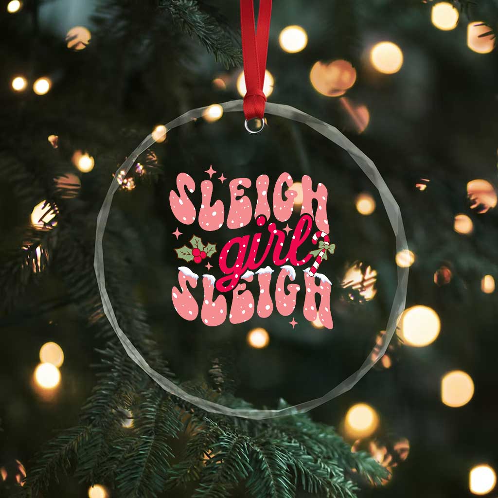 Pink Xmas Sleigh Girl Sleigh Crystal Glass Ornament TS09 Print Your Wear