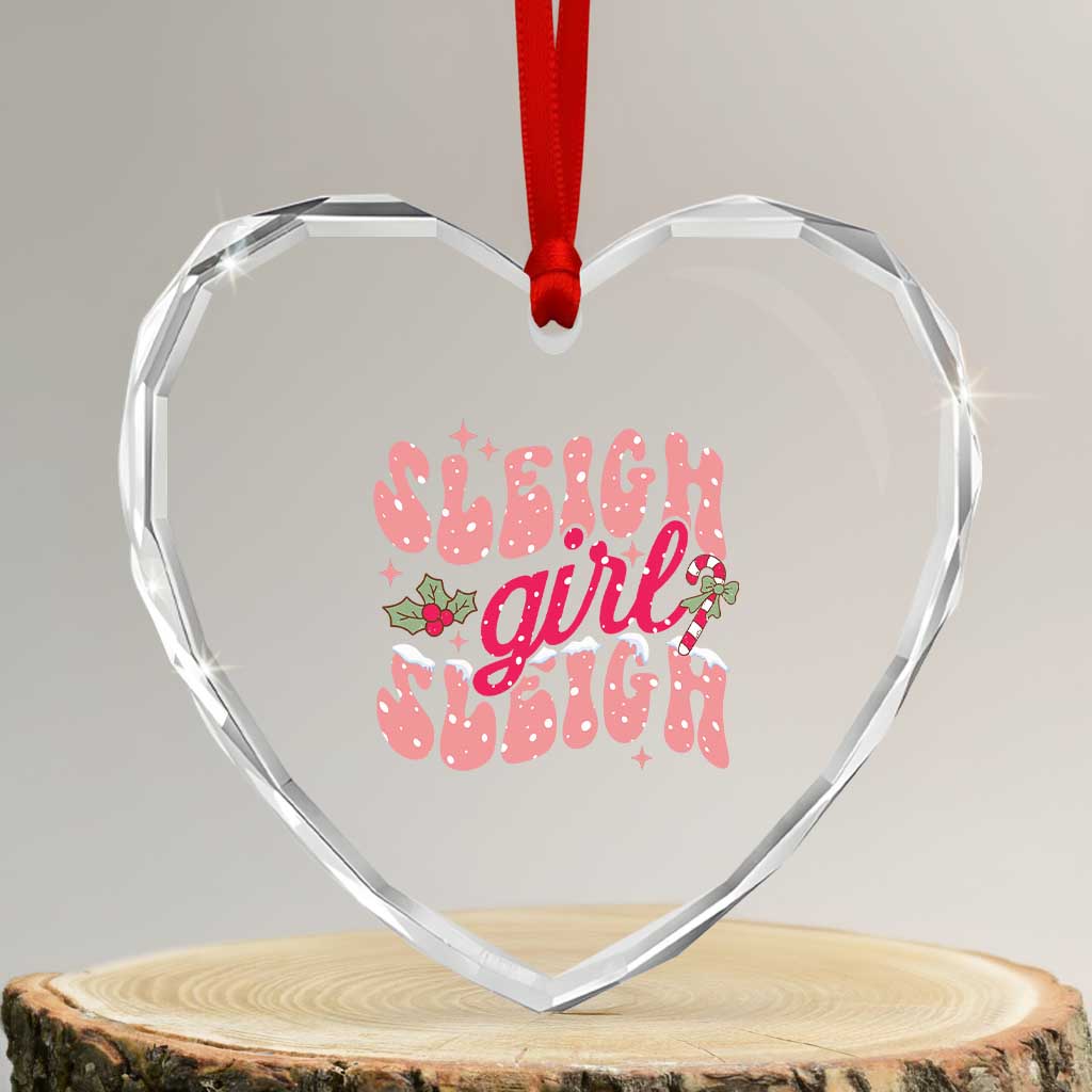 Pink Xmas Sleigh Girl Sleigh Heart Crystal Glass Ornament TS09 Transparent Glass 3'' Heart Print Your Wear