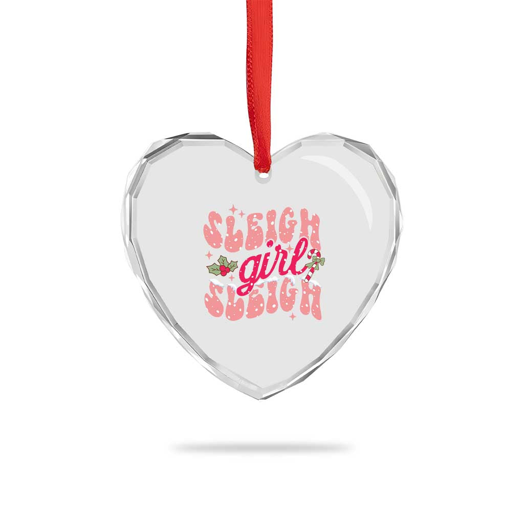 Pink Xmas Sleigh Girl Sleigh Heart Crystal Glass Ornament TS09 Print Your Wear