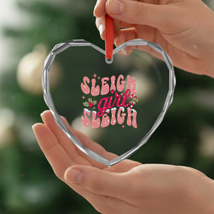Pink Xmas Sleigh Girl Sleigh Heart Crystal Glass Ornament TS09 Print Your Wear