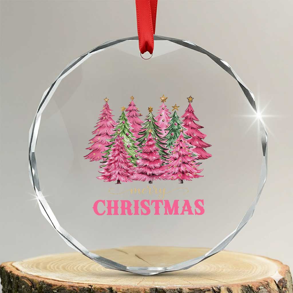 Pink Xmas Tree Farm Crystal Glass Ornament Merry Xmas Ornaments Family Holiday Pajamas TS02 Transparent Glass 3'' Circle Print Your Wear