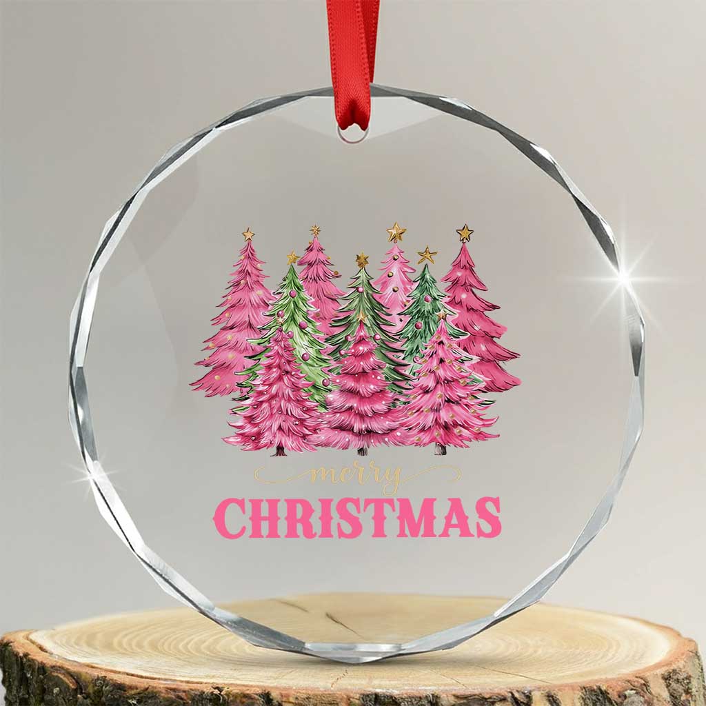 Pink Xmas Tree Farm Crystal Glass Ornament Merry Xmas Ornaments Family Holiday Pajamas TS02 Transparent Glass 3'' Circle Print Your Wear
