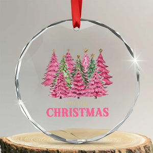 Pink Xmas Tree Farm Crystal Glass Ornament Merry Xmas Ornaments Family Holiday Pajamas TS02 Transparent Glass 3'' Circle Print Your Wear