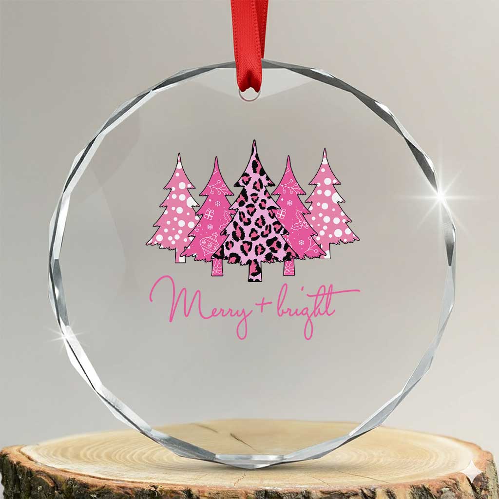 Pink Xmas Trees Crystal Glass Ornament Leopard Christmas Tree Decorations Décor TS10 Transparent Glass 3'' Circle Print Your Wear