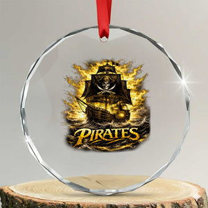 Pirate Lovers Crystal Glass Ornament Vintage Golden Pirate Ship Skull Graphic TS10 Transparent Glass 3'' Circle Print Your Wear