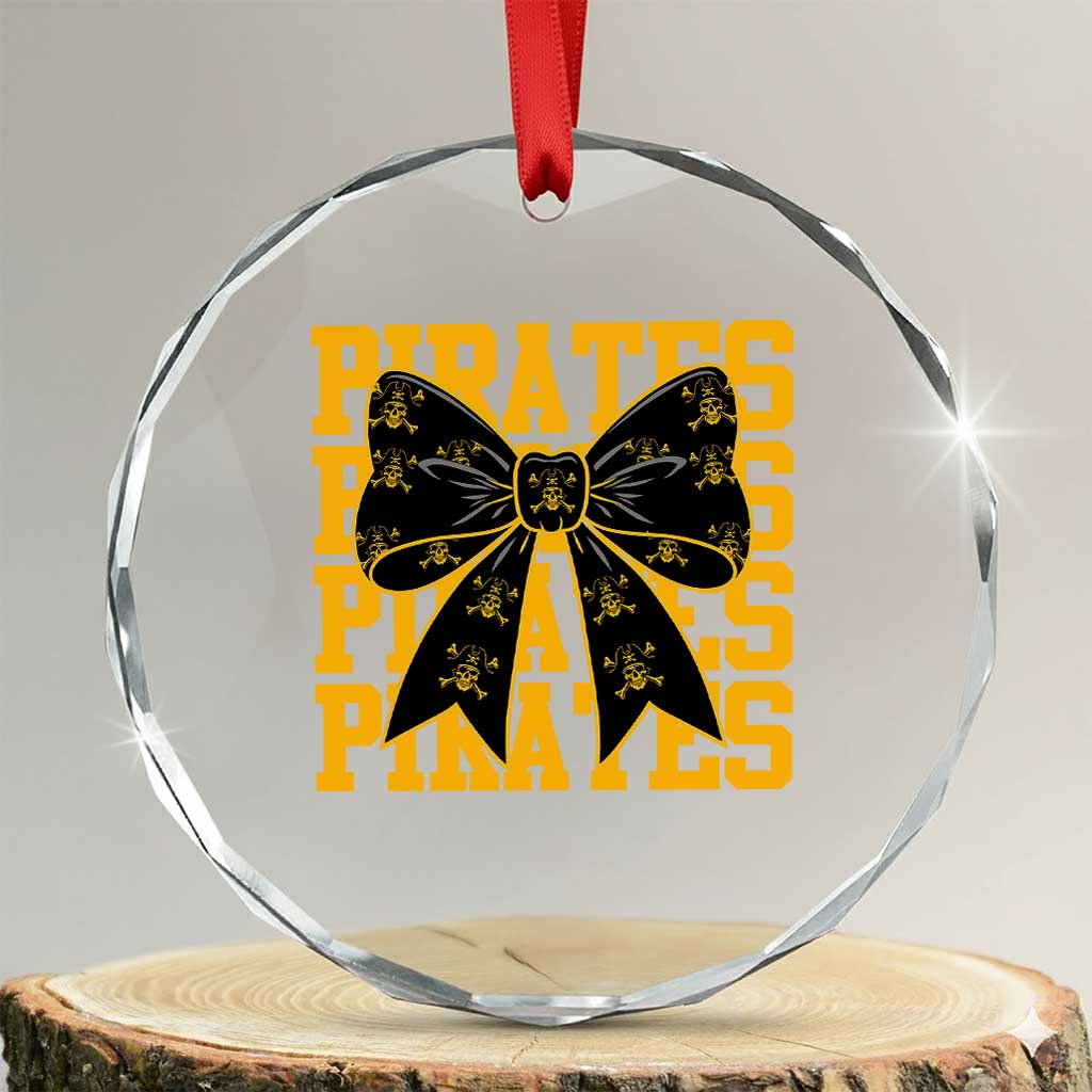 Pirates Coquette Bow Crystal Glass Ornament Retro Sports Style Pirate Skull TS10 Transparent Glass 3'' Circle Print Your Wear