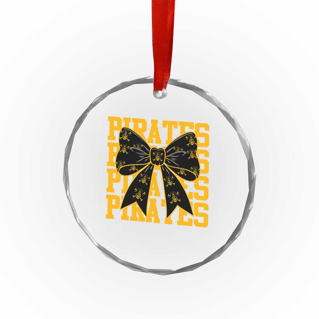 Pirates Coquette Bow Crystal Glass Ornament Retro Sports Style Pirate Skull TS10 Print Your Wear