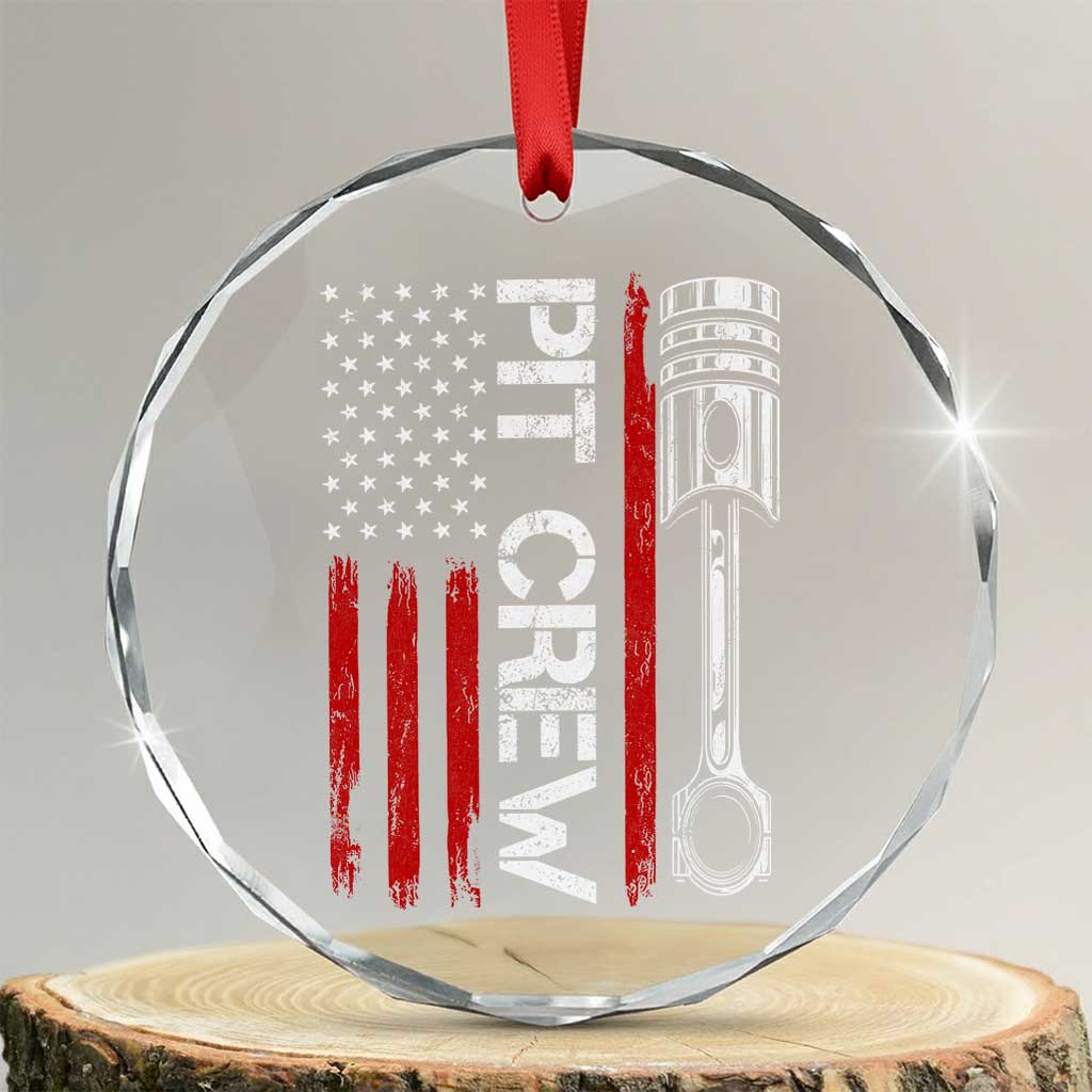 Pit Crew Crystal Glass Ornament Racing Race Car American Flag TS10 Transparent Glass 3'' Circle Print Your Wear