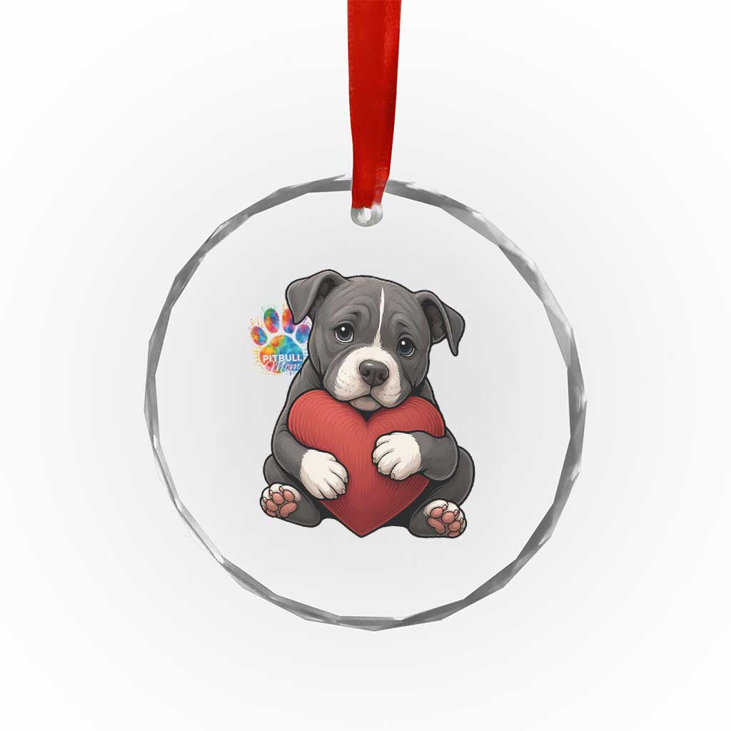 Pitbull Mom Crystal Glass Ornament Cute Puppy Hugging Heart Love Dog TS12 Print Your Wear