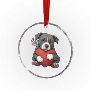 Pitbull Mom Crystal Glass Ornament Cute Puppy Hugging Heart Love Dog TS12 Print Your Wear