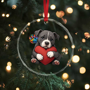 Pitbull Mom Crystal Glass Ornament Cute Puppy Hugging Heart Love Dog TS12 Print Your Wear