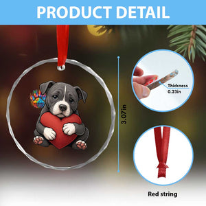 Pitbull Mom Crystal Glass Ornament Cute Puppy Hugging Heart Love Dog TS12 Print Your Wear