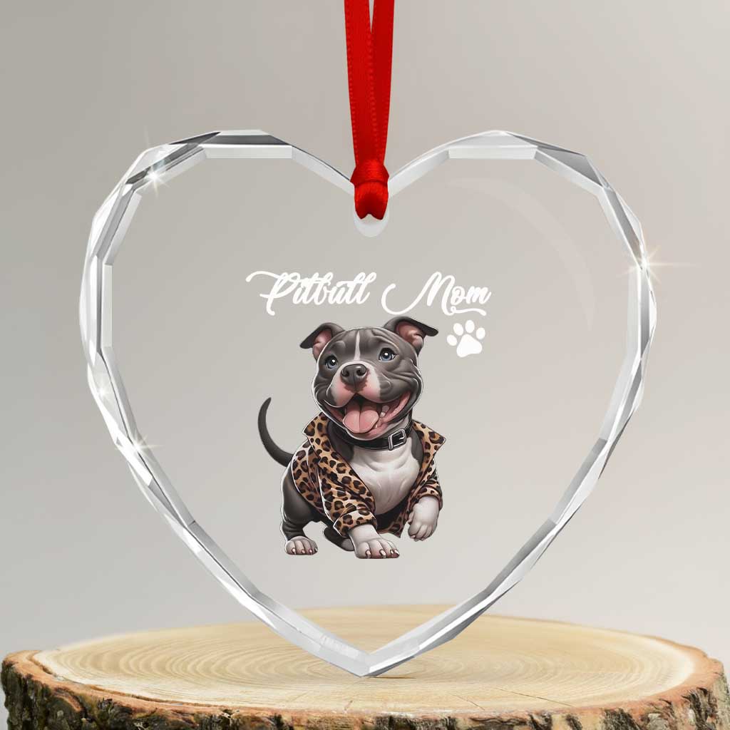 Pitbull Mom Heart Crystal Glass Ornament Cute Pitbull Puppy Dog Lovers TS12 Transparent Glass 3'' Heart Print Your Wear