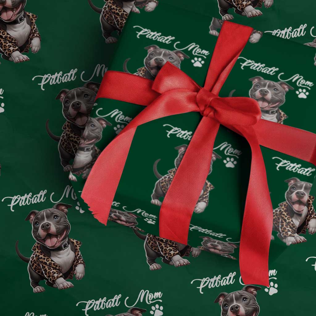 Pitbull Mom Wrapping Paper Roll Cute Pitbull Puppy Dog Lovers TS12 Green Print Your Wear
