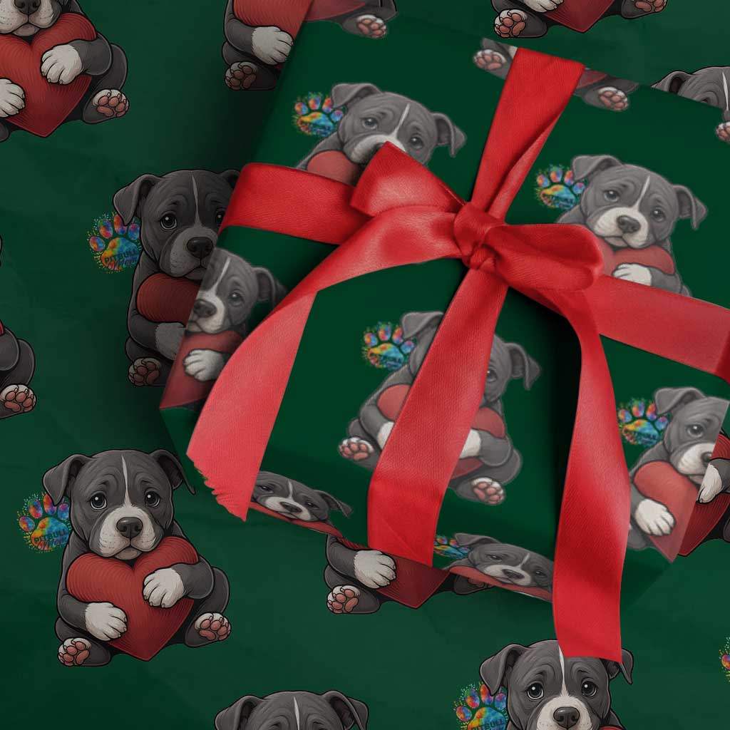Pitbull Mom Wrapping Paper Roll Cute Puppy Hugging Heart Love Dog TS12 Green Print Your Wear
