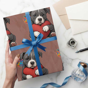 Pitbull Mom Wrapping Paper Roll Cute Puppy Hugging Heart Love Dog TS12 Mocha Print Your Wear