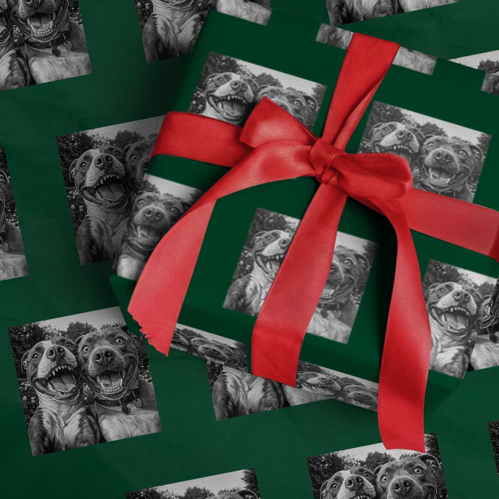 Pitbull Selfie Meme Wrapping Paper Roll Funny Dog Lover Graphic TS12 Green Print Your Wear