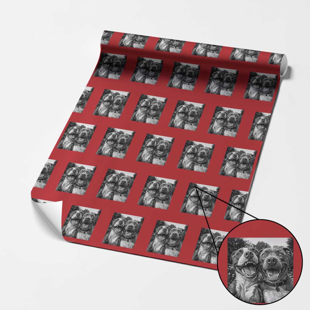Pitbull Selfie Meme Wrapping Paper Roll Funny Dog Lover Graphic TS12 Red Print Your Wear