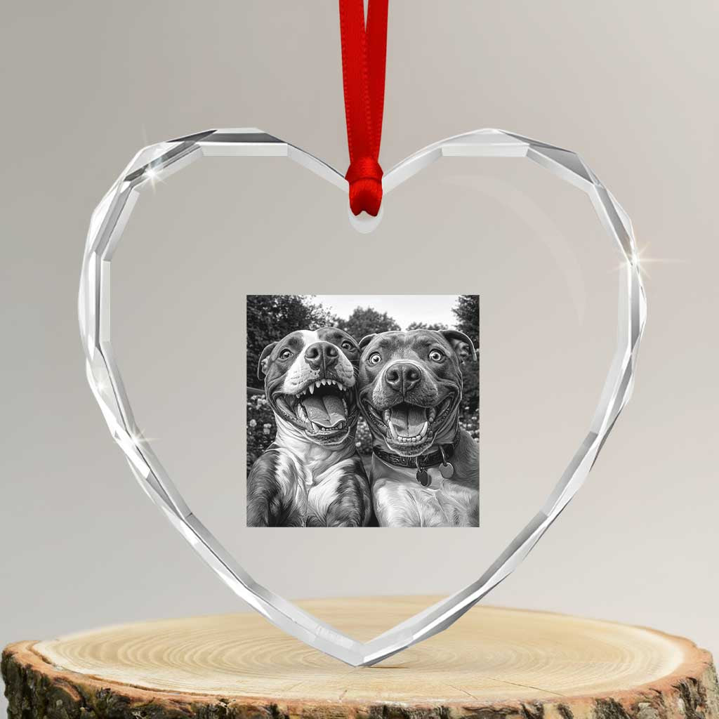 Pitbull Selfie Meme Heart Crystal Glass Ornament Funny Dog Lover Graphic TS12 Transparent Glass 3'' Heart Print Your Wear