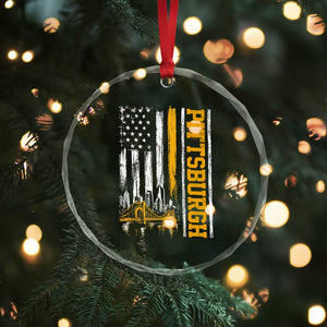 Pittsburgh City Skyline Roberto Clemente Bridge Graphic Crystal Glass Ornament American Flag Yellow Bridge City Hometown Pride