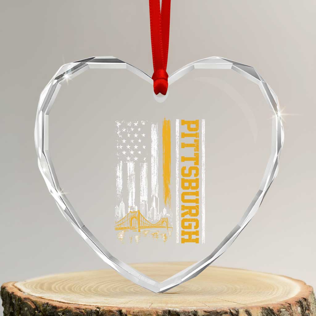 Pittsburgh City Skyline Roberto Clemente Bridge Graphic Heart Crystal Glass Ornament American Flag Yellow Bridge City Hometown Pride TS02 Transparent Glass 3'' Heart Print Your Wear